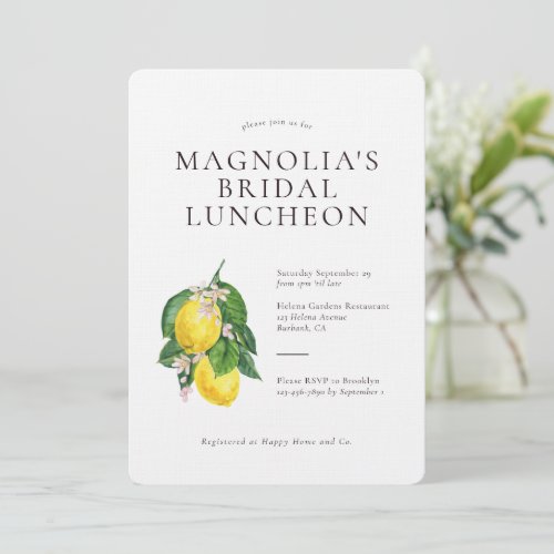 Lemon Bridal Luncheon Luxury Linen Invitation