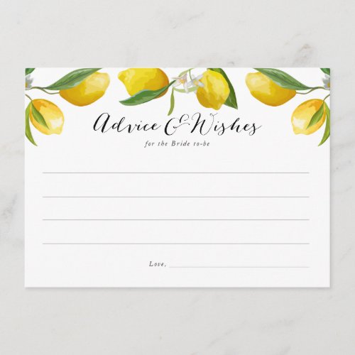 Lemon Bridal Shower advice and wishes cards