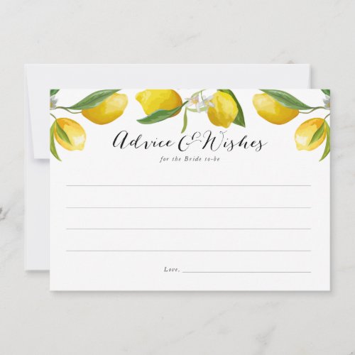 Lemon Bridal Shower advice and wishes cards