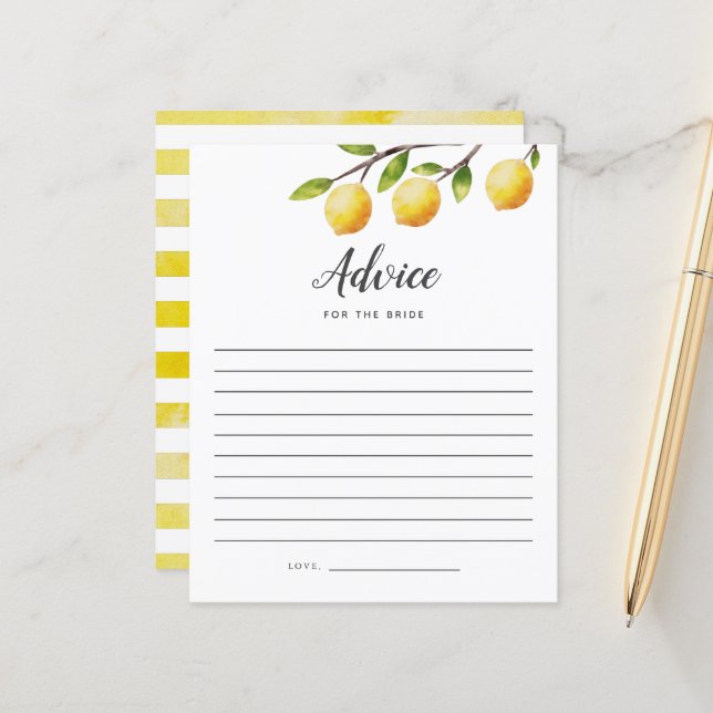 Lemon Bridal Shower Advice For the Bride Card (Front/Back In Situ)