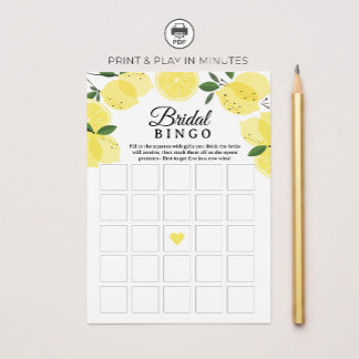 Lemon Bridal Shower Bingo Game Printable Invitation