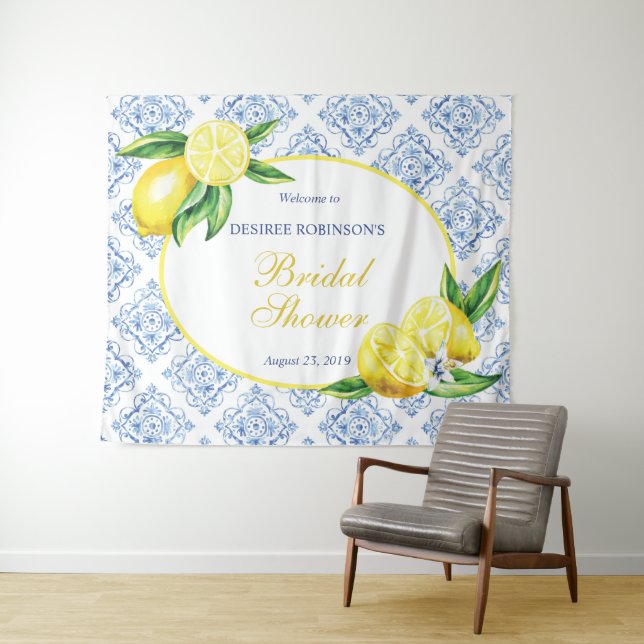 Lemon Bridal Shower Blue Tile Italian Backdrop (In Situ (Horizontal))