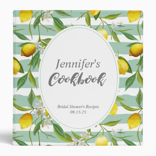 Lemon Bridal Shower Cookbook Recipe Binder