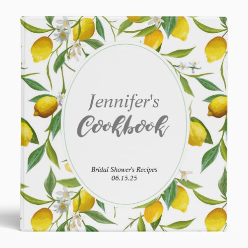 Lemon Bridal Shower Cookbook Recipe Binder