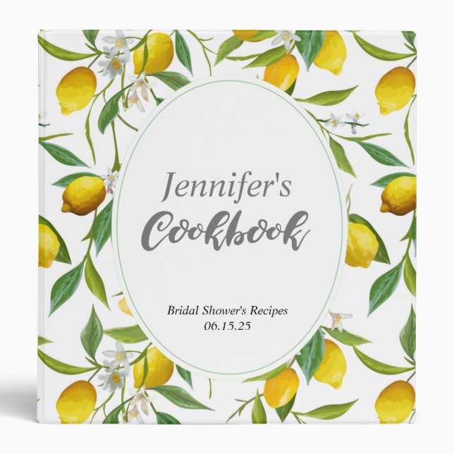 Lemon Bridal Shower Cookbook, Recipe Binder (Front)