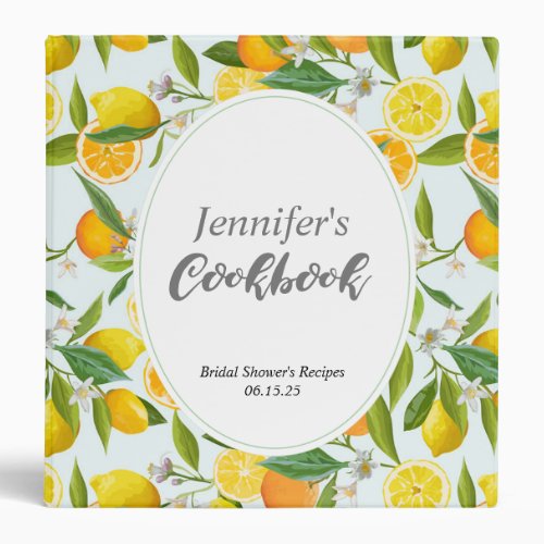 Lemon Bridal Shower Cookbook Recipe Binder