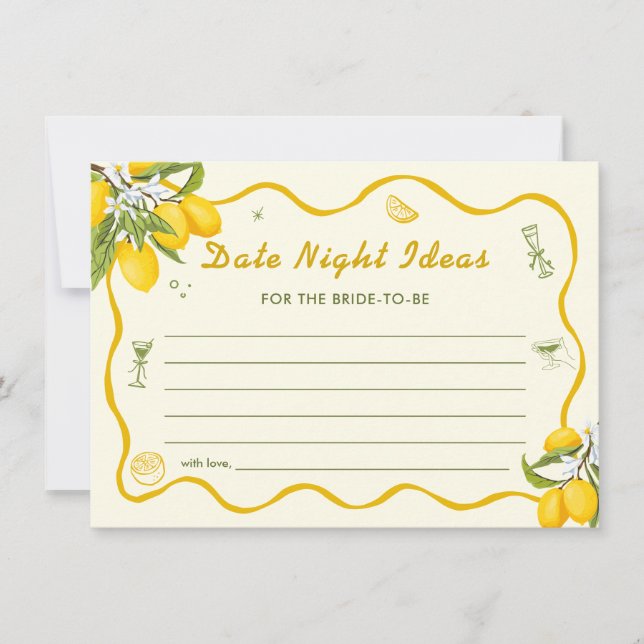 Lemon Bridal Shower Date Night Ideas Cards (Front)