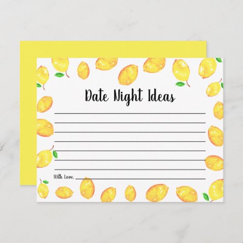 Lemon Bridal Shower Date Night Ideas Enclosure Card