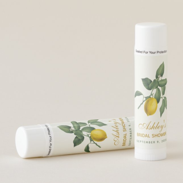 Lemon Bridal Shower Elegant Script Citrus Greenery Lip Balm (Front)