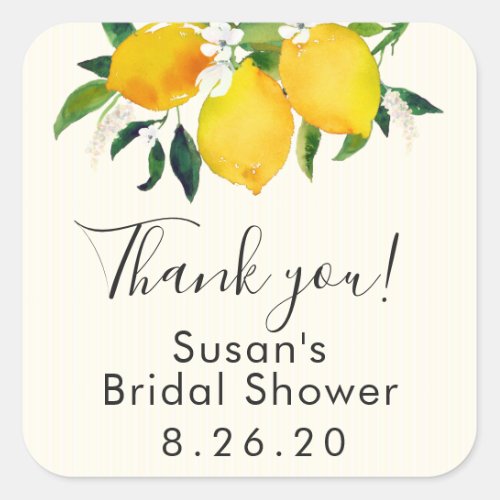 Lemon Bridal Shower Favor Tag Thank you Square Sticker