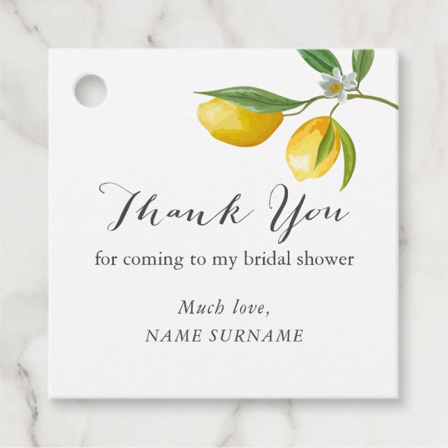 Lemon Bridal shower Favor Tags (Front)
