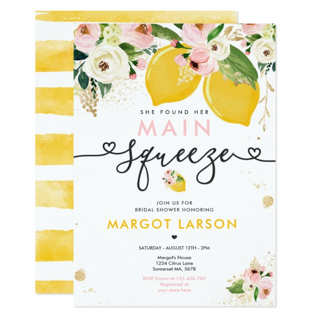 Lemon Bridal Shower Floral Lemon Main Squeeze Invitation