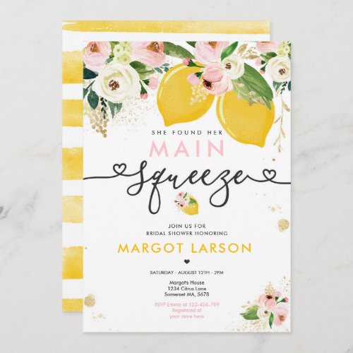 Lemon Bridal Shower Floral Lemon Main Squeeze Invitation