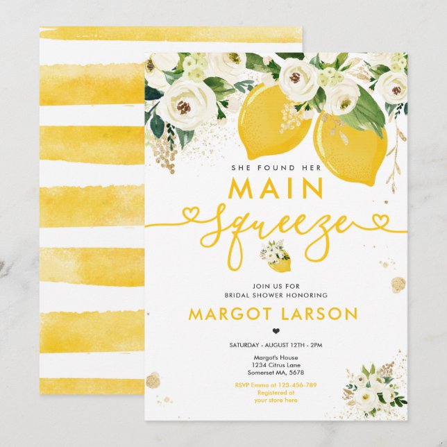 Lemon Bridal Shower Floral Lemon Main Squeeze Invitation (Front/Back)