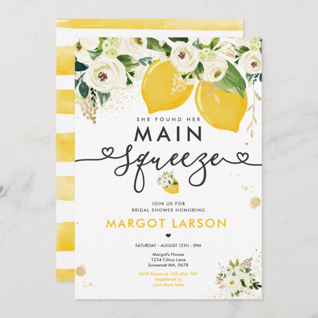 Lemon Bridal Shower Floral Lemon Main Squeeze Invitation (Front/Back)