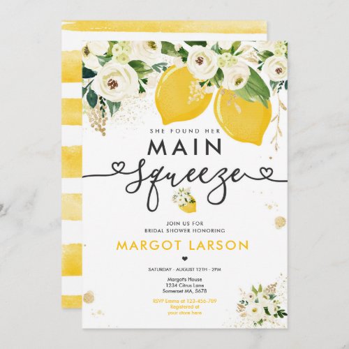 Lemon Bridal Shower Floral Lemon Main Squeeze Invitation