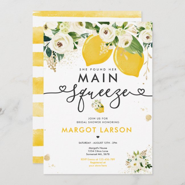 Lemon Bridal Shower Floral Lemon Main Squeeze Invitation