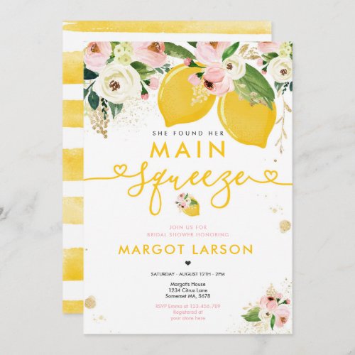 Lemon Bridal Shower Floral Lemon Main Squeeze Invitation