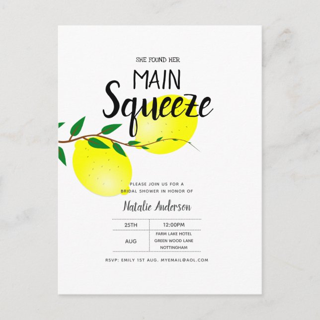 Lemon Bridal Shower Found Her Main Squeeze Invites (Front)