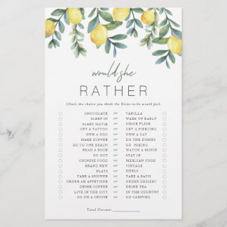 Lemon Bridal Shower Game Would she rather