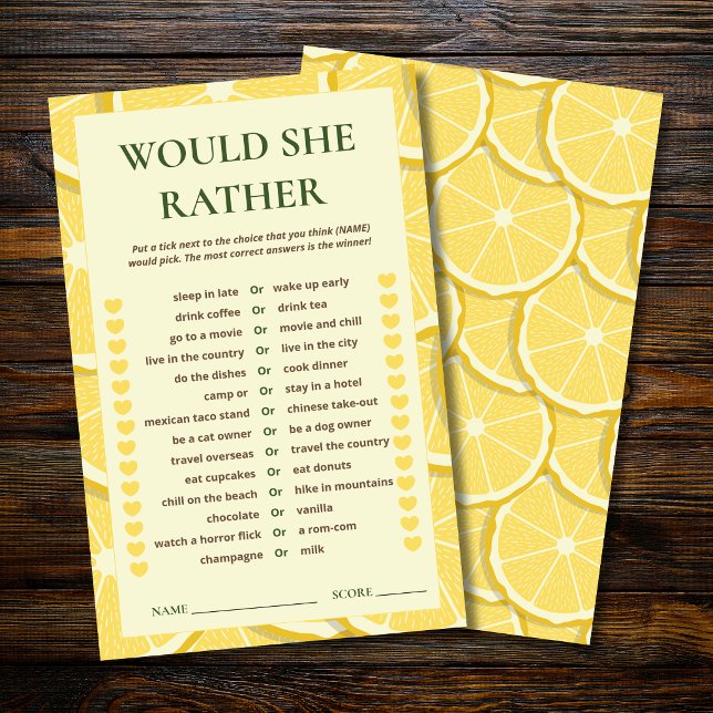 Lemon Bridal Shower Game | Would She Rather Citrus (Creator Uploaded)