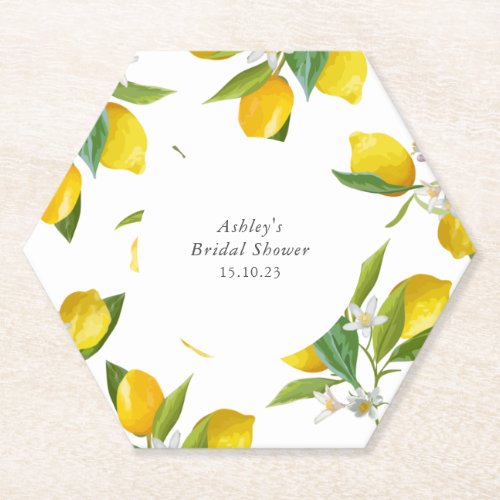 Lemon bridal shower hexagon  paper coaster