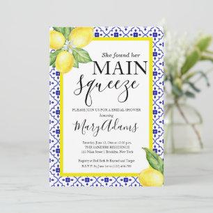Lemon Bridal Shower Invitation, Blue Tile Italian Invitation