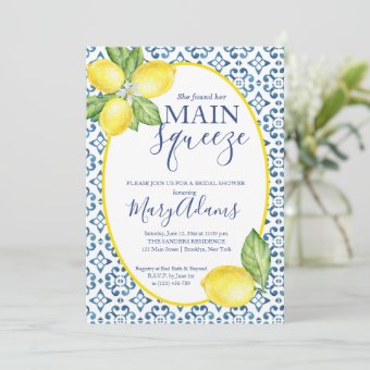 Lemon Bridal Shower Invitation, Blue Tile Italian Invitation | Zazzle