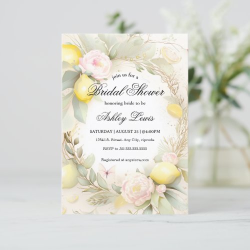 Lemon Bridal shower invitation Citrus fruit Invitation