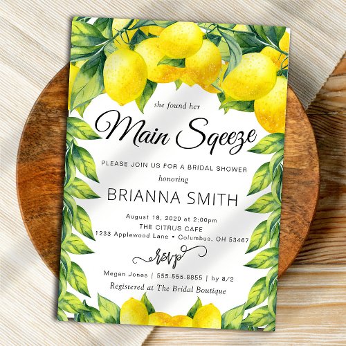 Lemon Bridal Shower invitation main squeeze