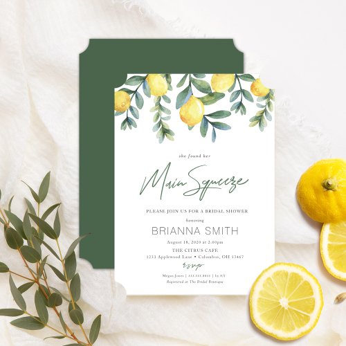 Lemon Bridal Shower invitation main squeeze