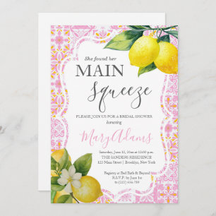 Lemon Bridal Shower Invitation, Pink Tile Italian Invitation