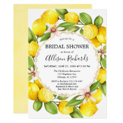Lemon bridal shower, lemons greenery watercolor invitation