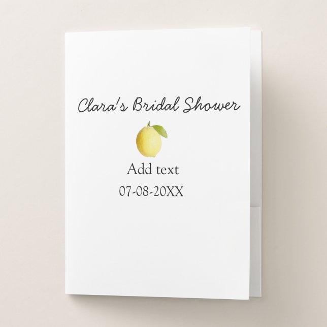 Lemon bridal shower modern simple minimal rustic b pocket folder (Front)