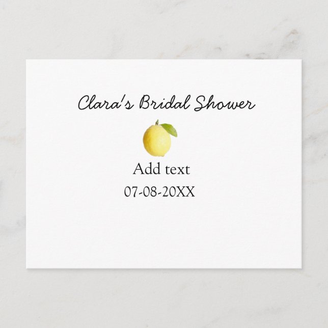 Lemon bridal shower modern simple minimal rustic b postcard (Front)