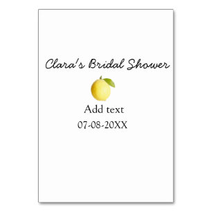 Lemon bridal shower modern simple minimal rustic b table number