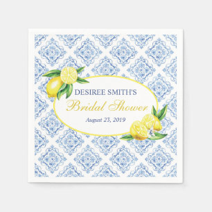 Lemon Bridal Shower Napkins, Blue Tile Napkins
