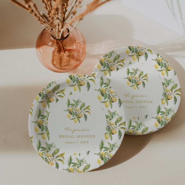 Lemon Bridal Shower Paper Plates (Lemon Floral Bridal Shower Paper Plates by Painted Paperie
)