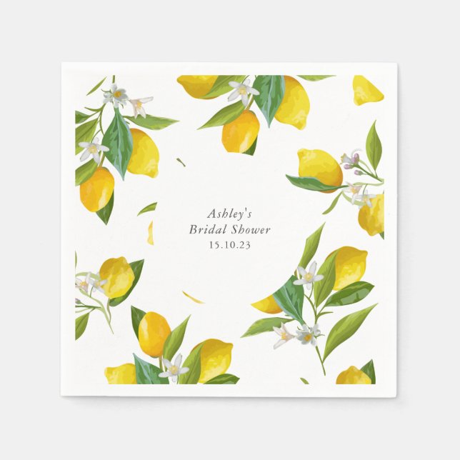 Lemon bridal shower personalized party napkins (Front)