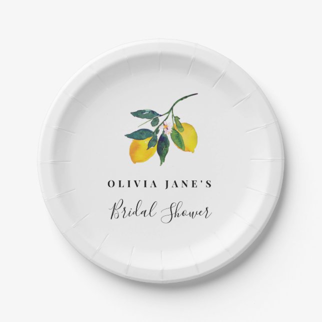 Lemon Bridal Shower Plate, Tropical Paper Plates (Front)