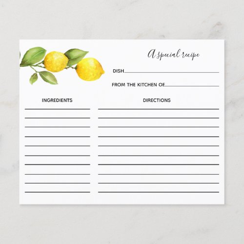 Lemon Bridal Shower Recipe card