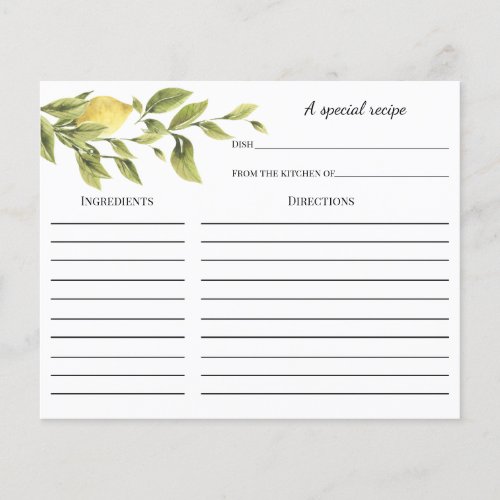 Lemon Bridal Shower Recipe card