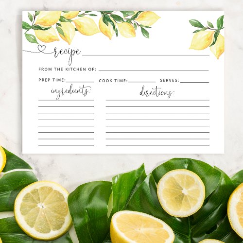 Lemon Bridal Shower Recipe Card