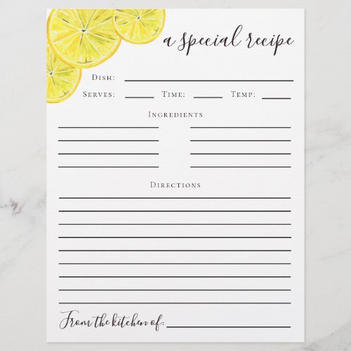Lemon Bridal Shower Recipe Card Flyer