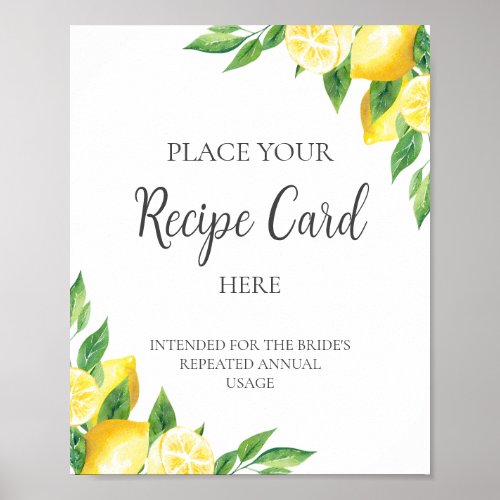 Lemon Bridal Shower Recipe Card Here Sign