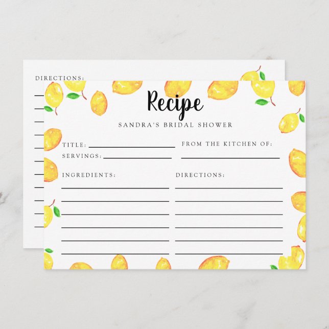 Lemon Bridal Shower Recipe Card Main Squeeze (Front/Back)