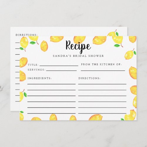 Lemon Bridal Shower Recipe Card Main Squeeze