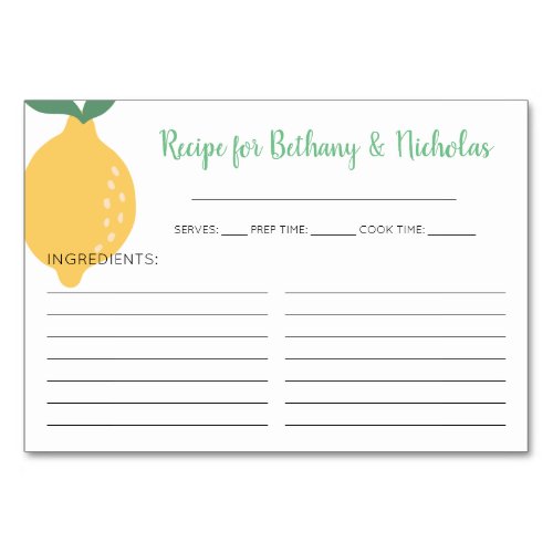 Lemon Bridal Shower Recipe Cards