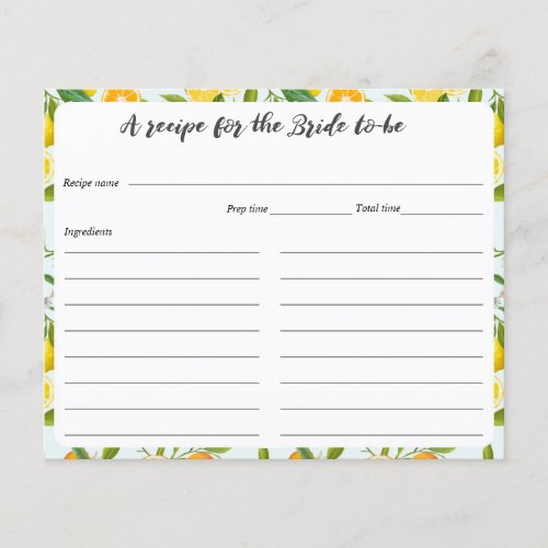 Lemon Bridal Shower Recipe Cards