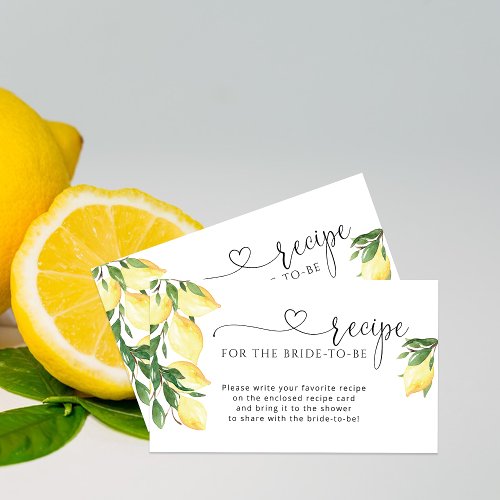 Lemon Bridal Shower Recipe Request Enclosure Card